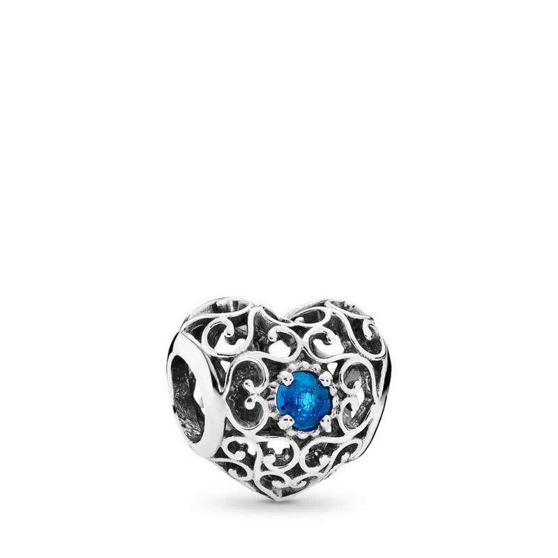 Pandora December Signature Heart Charm - Sterling Silver/Blue/Crystal - Canada | SV1622FH